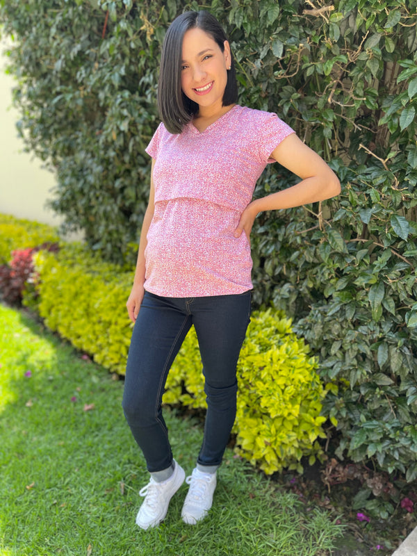 Blusa de maternidad y lactancia •Mini flor roja•