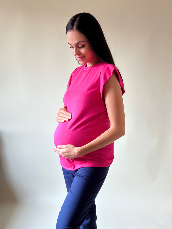 Blusa de maternidad con hombrera •Fucsia•