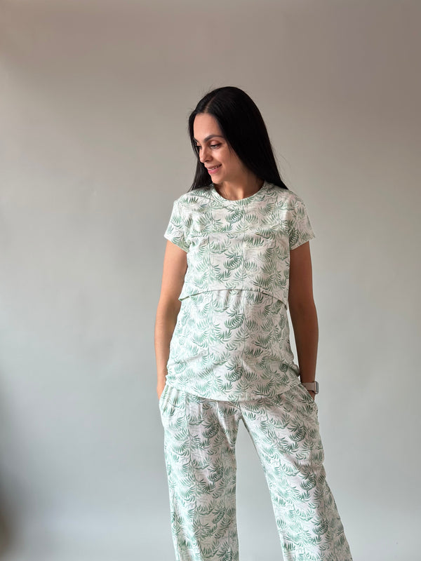 Pijama de maternidad y lactancia •Palmitas verde•
