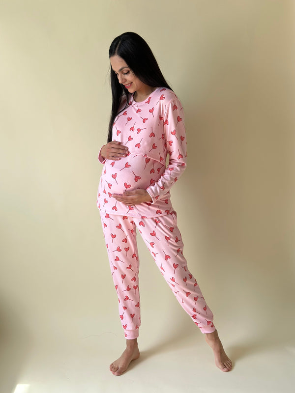 Pijama de mater y lact •Valentines Pink • SUPER SOFT