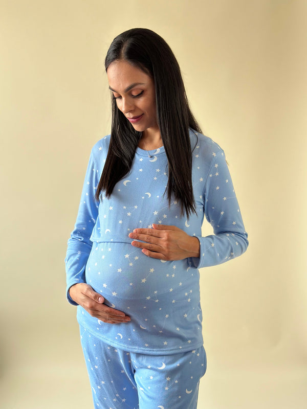 Pijama de maternidad y lactancia •Estrellas azul• SUPER SOFT