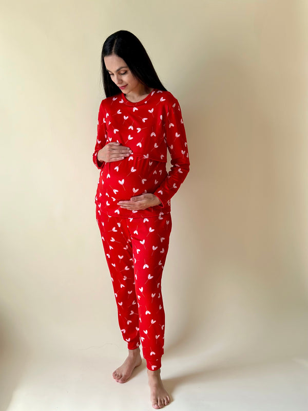 Pijama de mater y lact •Valentines Red • SUPER SOFT