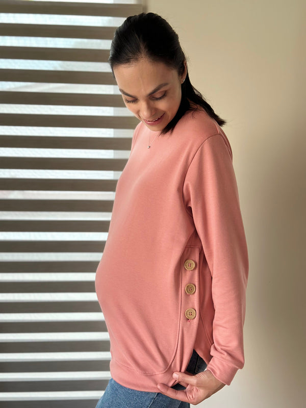 Sudadera de maternidad y lactancia •Pink button•
