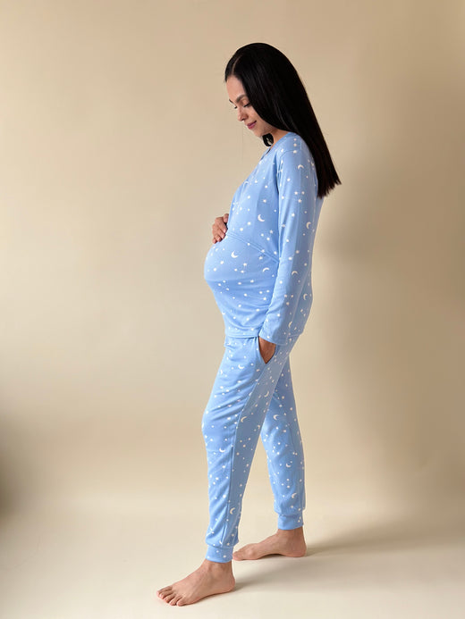 Pijama de maternidad y lactancia •Estrellas azul• SUPER SOFT