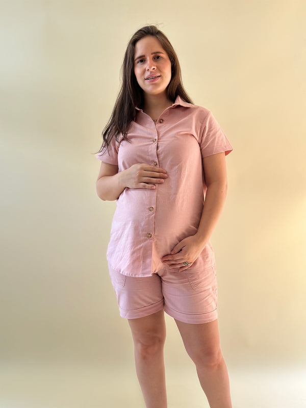 Set de embarazo Paulina con LINO •Rosa palo•