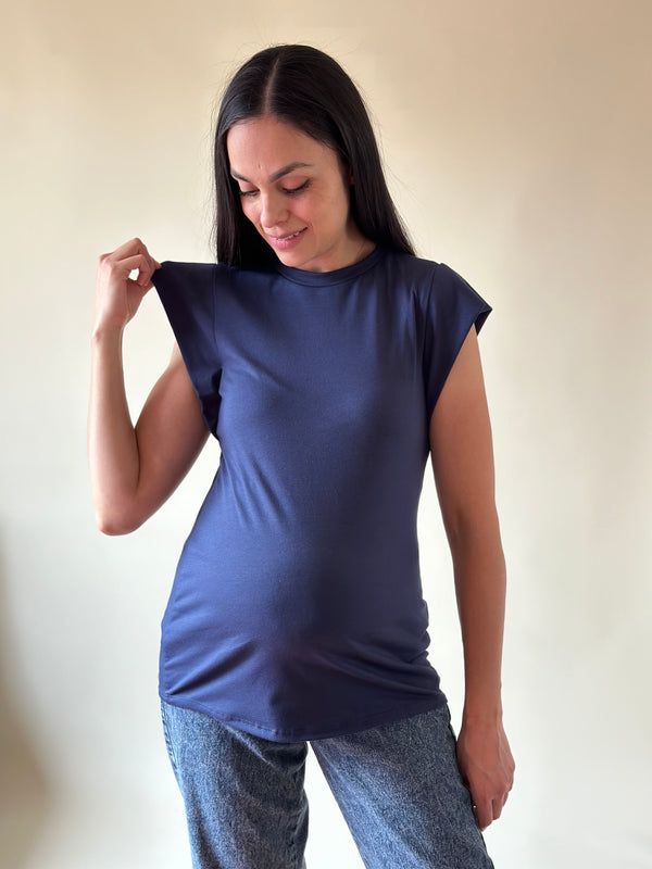 Blusa de maternidad con hombrera •Azul Marino•