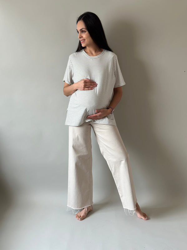 Playera de maternidad y lactancia •Rayas olivo•