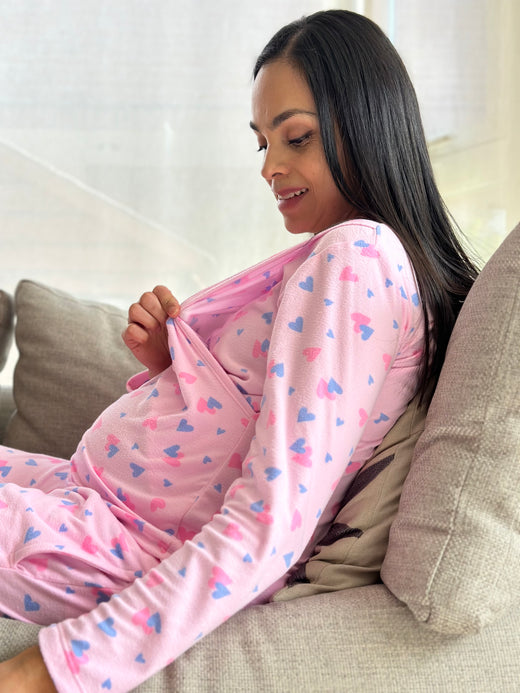 Pijama de maternidad y lactancia •Confeti Rosa• FLEECE DELGADO