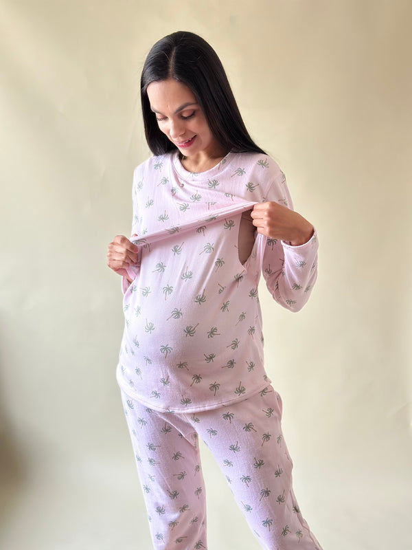 Pijama de maternidad y lactancia  •Palmeras rosa• SUPER SOFT