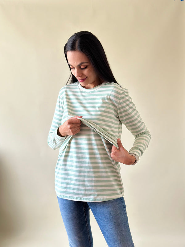 Blusa de maternidad y lactancia •Rayas pistache•