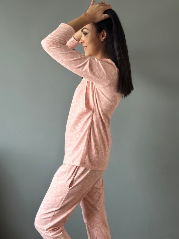 Pijama de maternidad y lactancia •Gerbera rosa• ALGODÓN