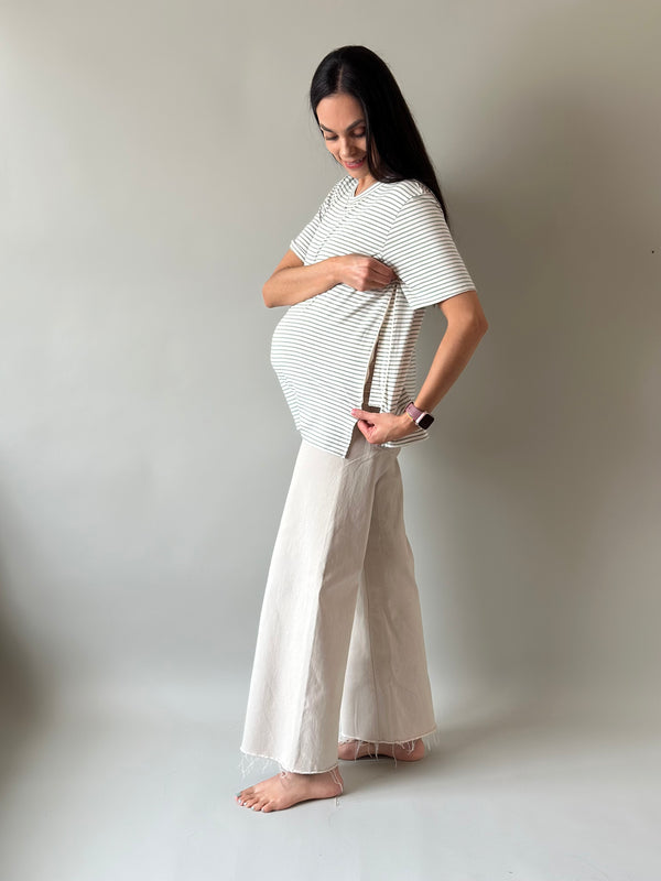 Playera de maternidad y lactancia •Rayas olivo•