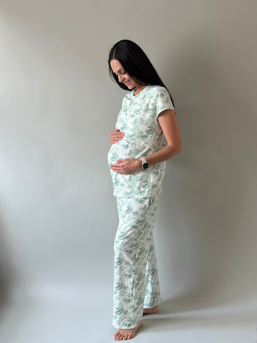 Pijama de maternidad y lactancia •Palmitas verde•