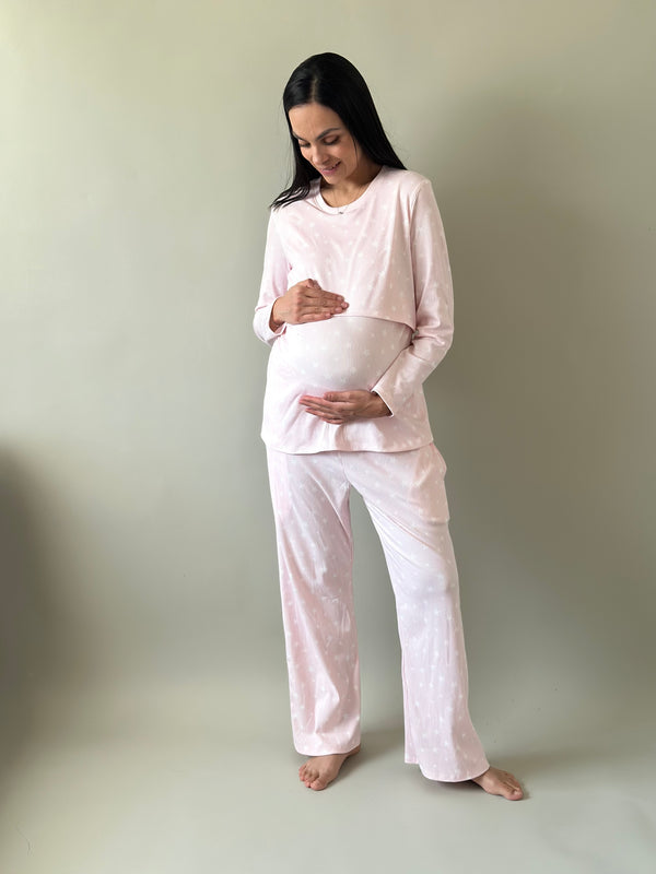 Pijama de maternidad y lactancia •Estrellas rosa•
