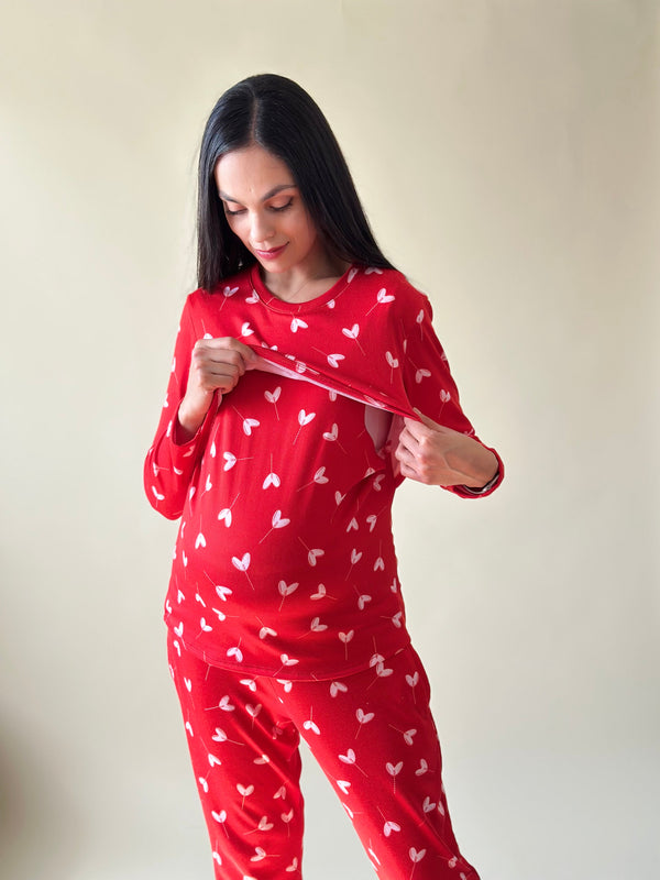 Pijama de mater y lact •Valentines Red • SUPER SOFT