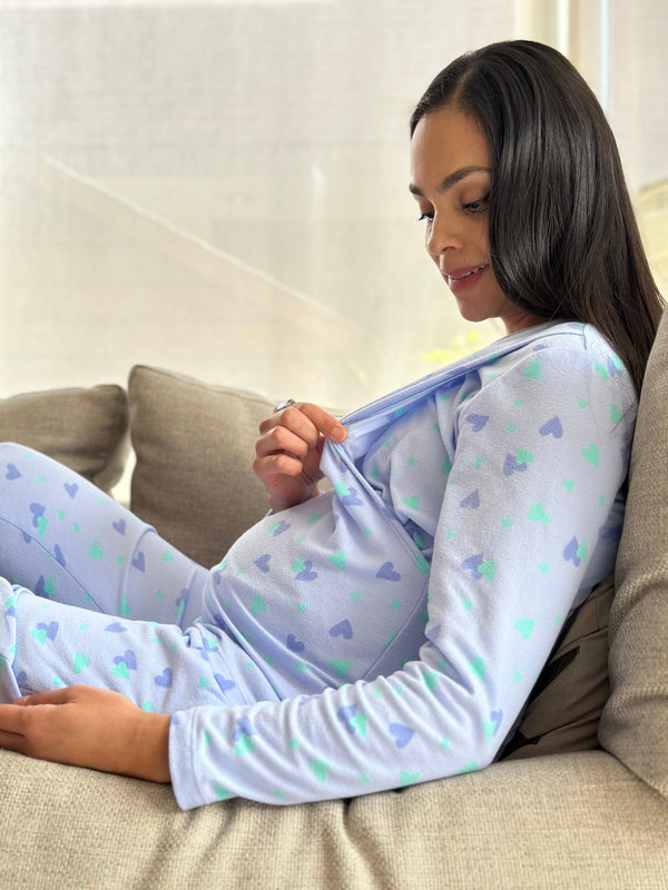 Pijama de maternidad y lactancia •Confeti Azul• FLEECE DELGADO