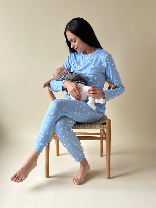 Pijama de maternidad y lactancia •Estrellas azul• SUPER SOFT
