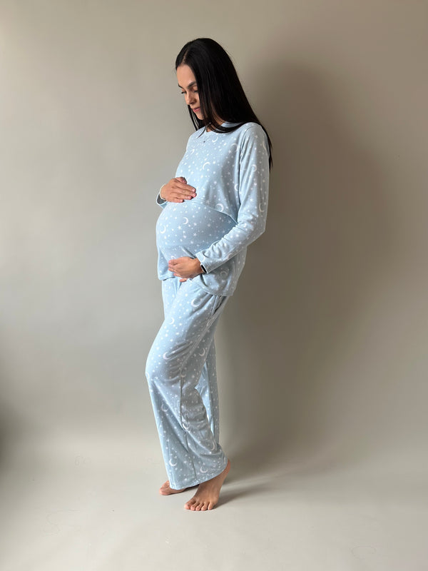Pijama de mater y lact •Estrellas azul• FLEECE DELGADO