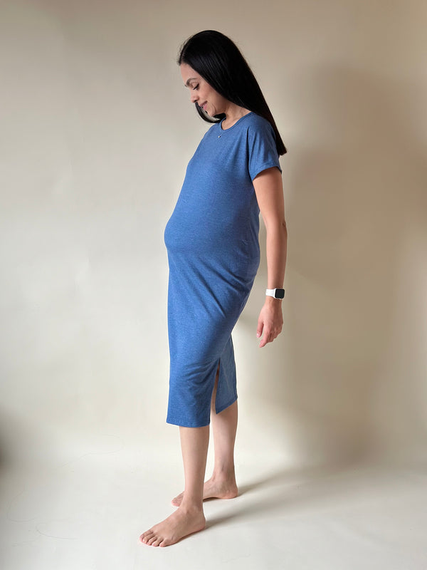 Vestido básico de maternidad •Azul demin•