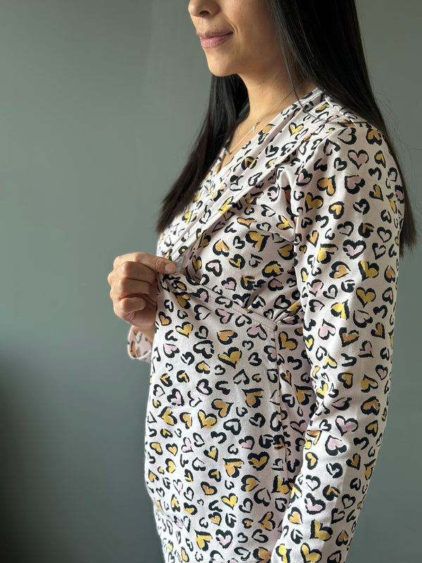 Pijama de maternidad y lactancia •Corazones print• con ALGODÓN