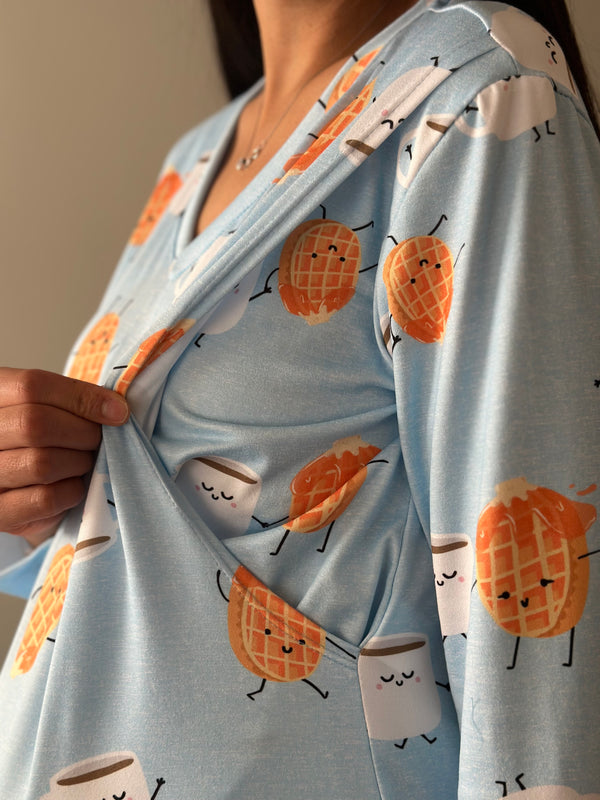 Pijama de maternidad y lactancia •Waffle azul• SUPER SOFT