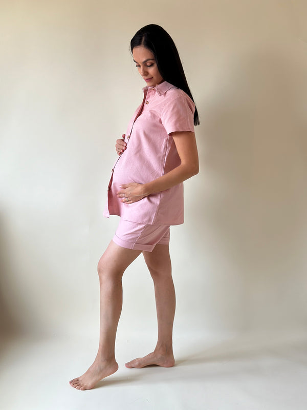 Set de embarazo Paulina con LINO •Rosa palo•
