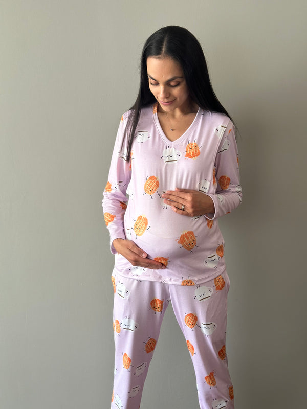 Pijama de maternidad y lactancia •Waffle rosa• SUPER SOFT