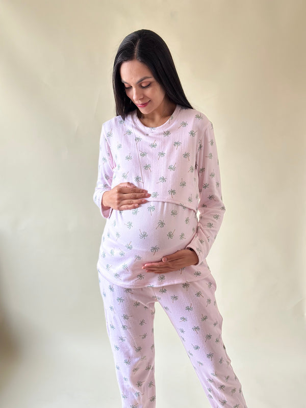 Pijama de maternidad y lactancia  •Palmeras rosa• SUPER SOFT