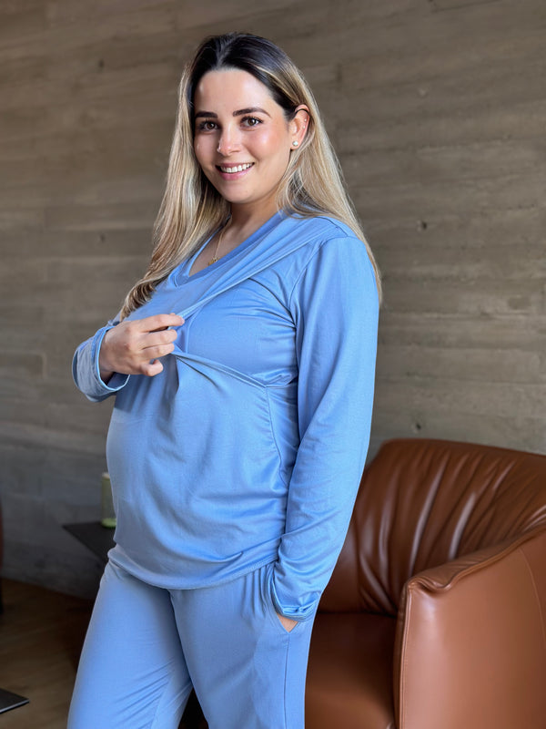 Pijama de maternidad y lactancia •Azul• SUPER SOFT