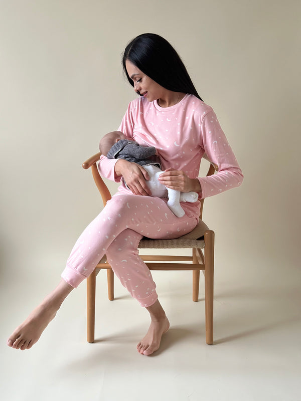 Pijama de maternidad y lactancia •Estrellas rosa• SUPER SOFT