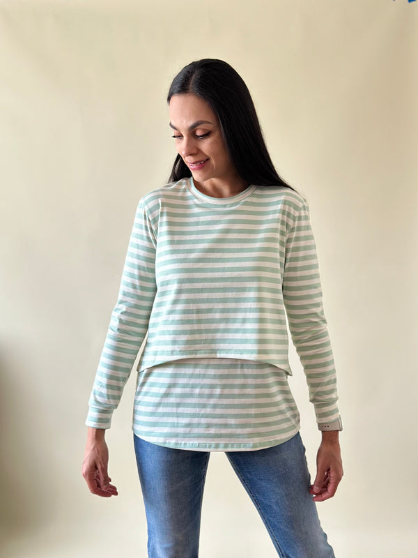 Blusa de maternidad y lactancia •Rayas pistache•