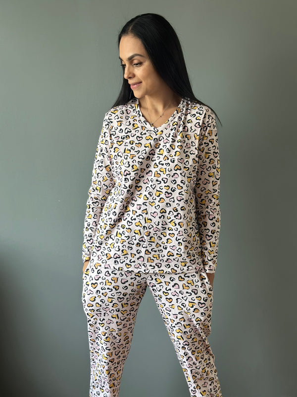 Pijama de maternidad y lactancia •Corazones print• con ALGODÓN