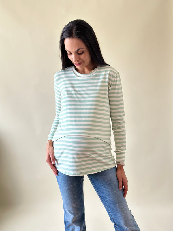 Blusa de maternidad y lactancia •Rayas pistache•