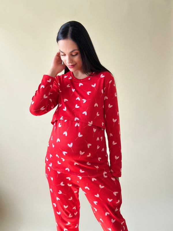 Pijama de mater y lact •Valentines Red • SUPER SOFT