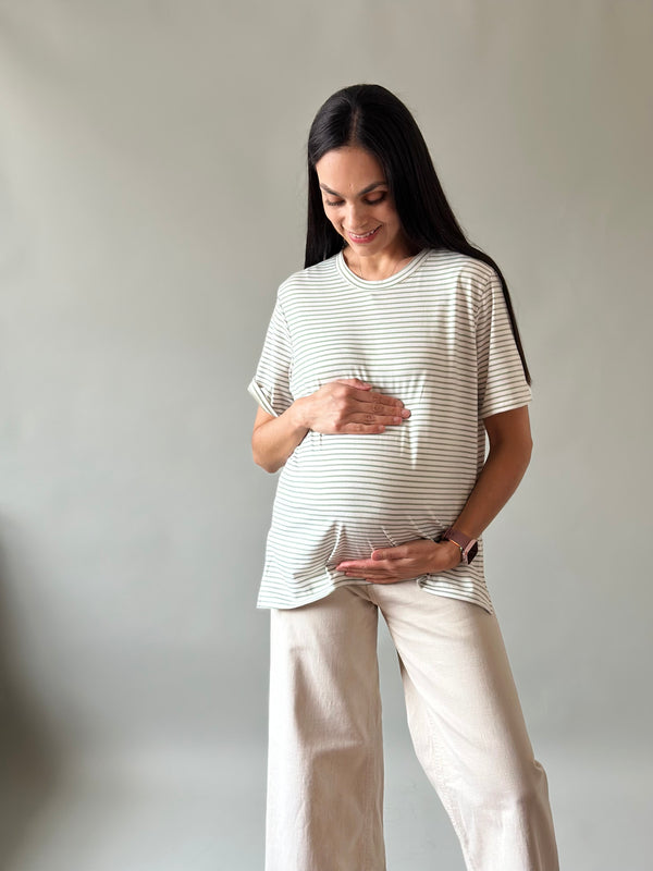 Playera de maternidad y lactancia •Rayas olivo•