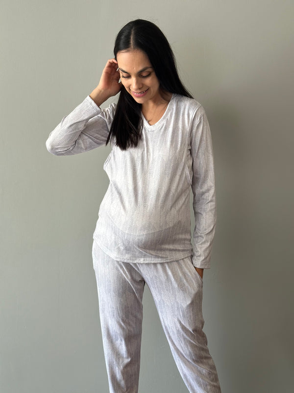 Pijama de maternidad y lactancia •Espiga gris• SUPER SOFT