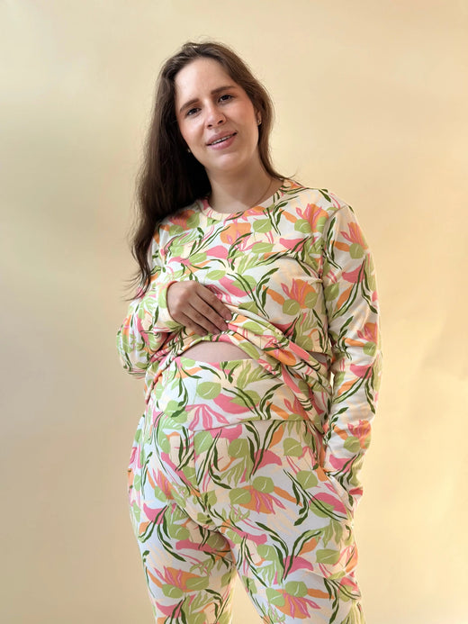 Pijama de maternidad y lactancia •Hoja tropical• SUPER SOFT