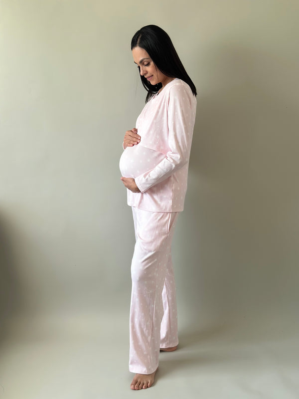 Pijama de maternidad y lactancia •Estrellas rosa•