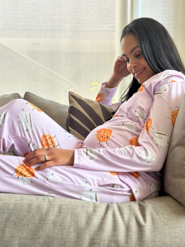 Pijama de maternidad y lactancia •Waffle rosa• SUPER SOFT