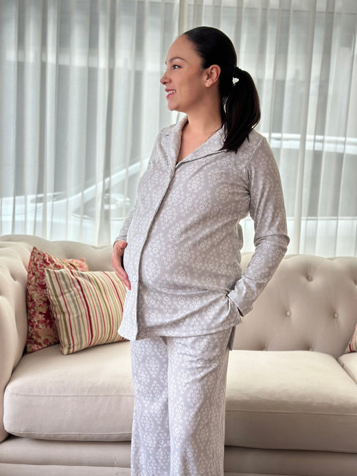 Pijama HOSPITAL de maternidad y lactancia •Laurel gris•