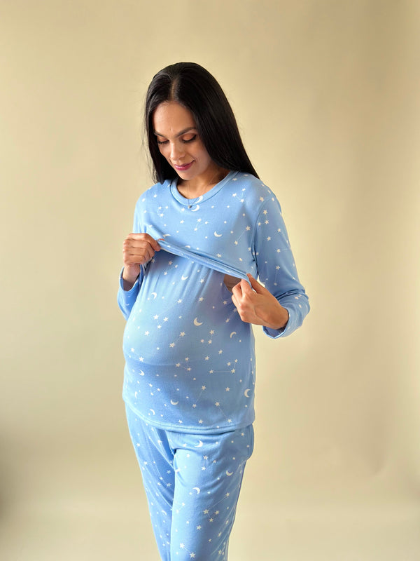 Pijama de maternidad y lactancia •Estrellas azul• SUPER SOFT