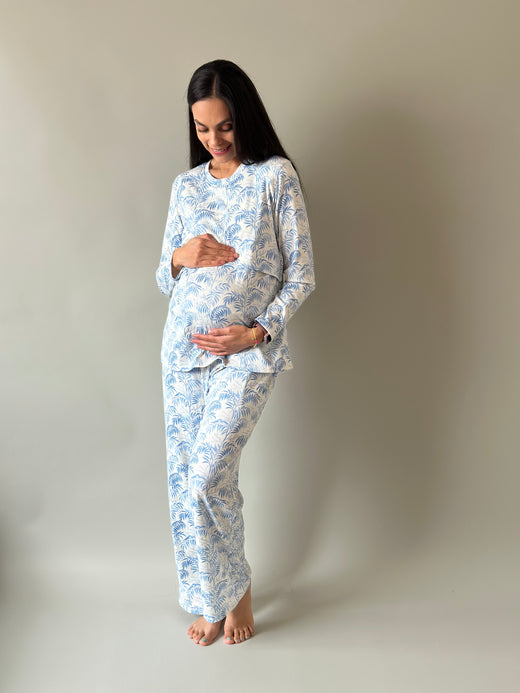 Pijama de maternidad y lactancia •Palmitas azul•