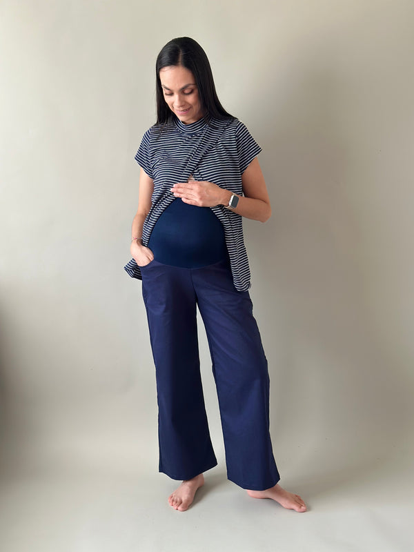 Pantalón pierna amplia •Azul marino• GABARDINA