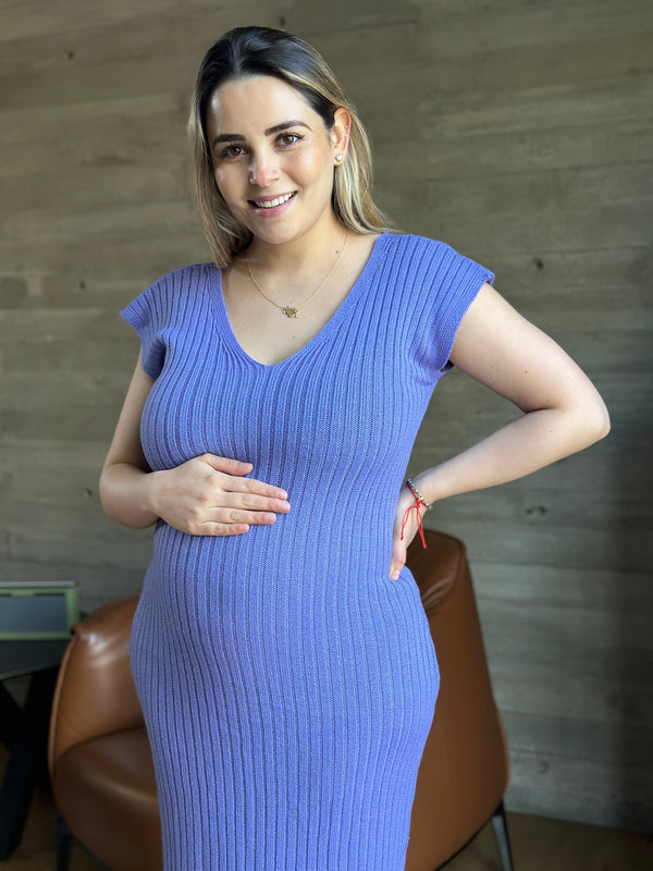 Vestido de maternidad midi •azul Lila•