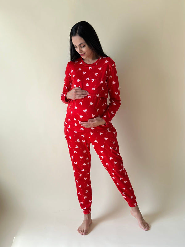 Pijama de mater y lact •Valentines Red • SUPER SOFT
