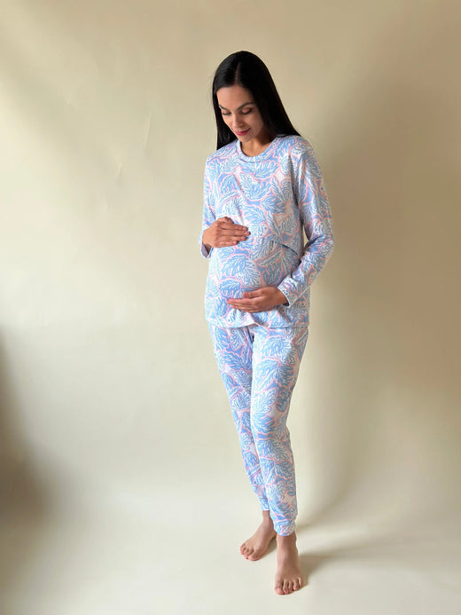 Pijama de mater y lact •AZUL-ROSA• SUPER SOFT