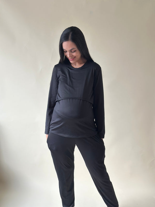 Pijama de maternidad y lactancia •Negro• SUPER SOFT