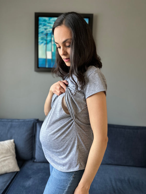 Blusa de maternidad y lactancia •Gris jaspe• BASIC