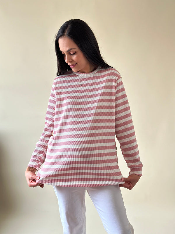 Sudadera de maternidad y lactancia •pink lines button•