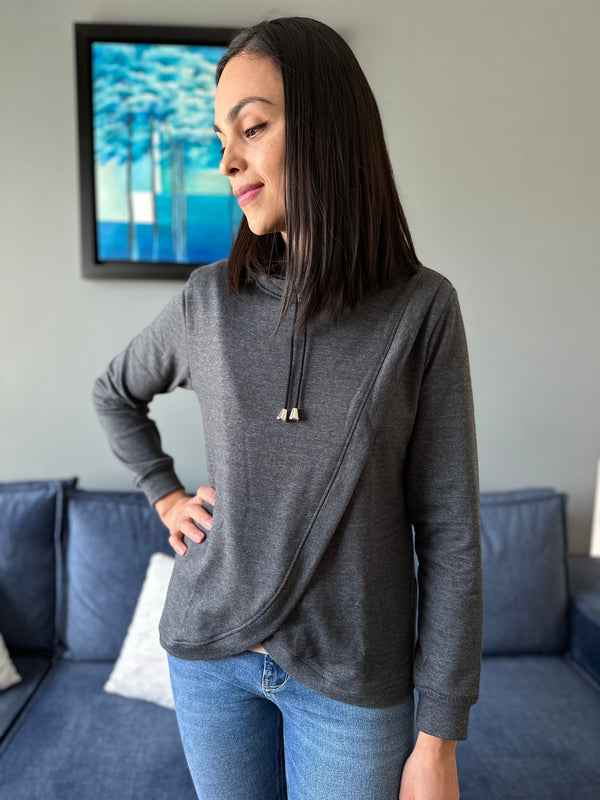 Sudadera de maternidad y lactancia CRUZADA •gris oxford•
